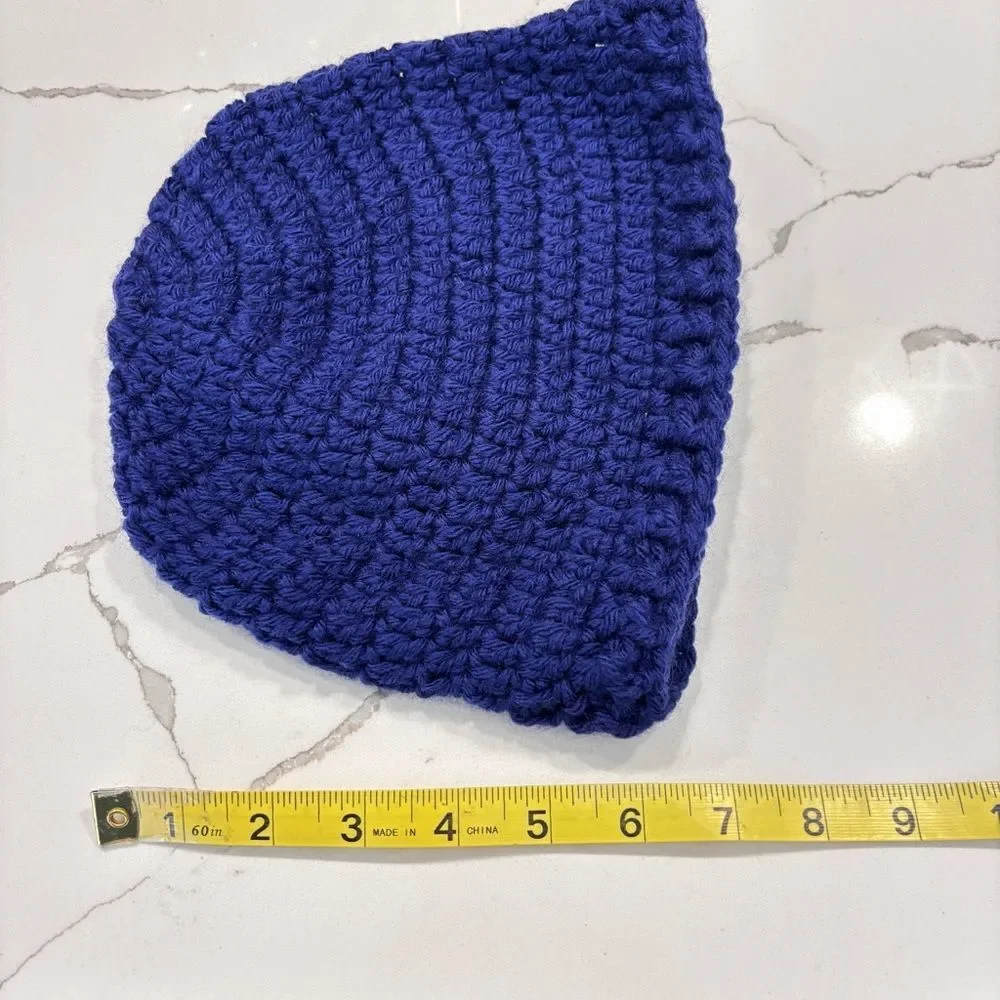 Handmade Knit Hat Mittens Set in Navy Blue Hand made Youth OSFA Stretch Beanie